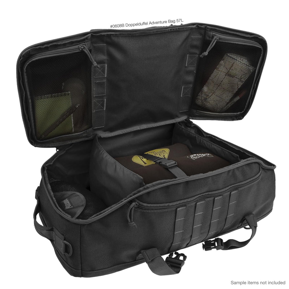 Maxpedition DOPPELDUFFEL full clamshell design simplifies packing and organization.