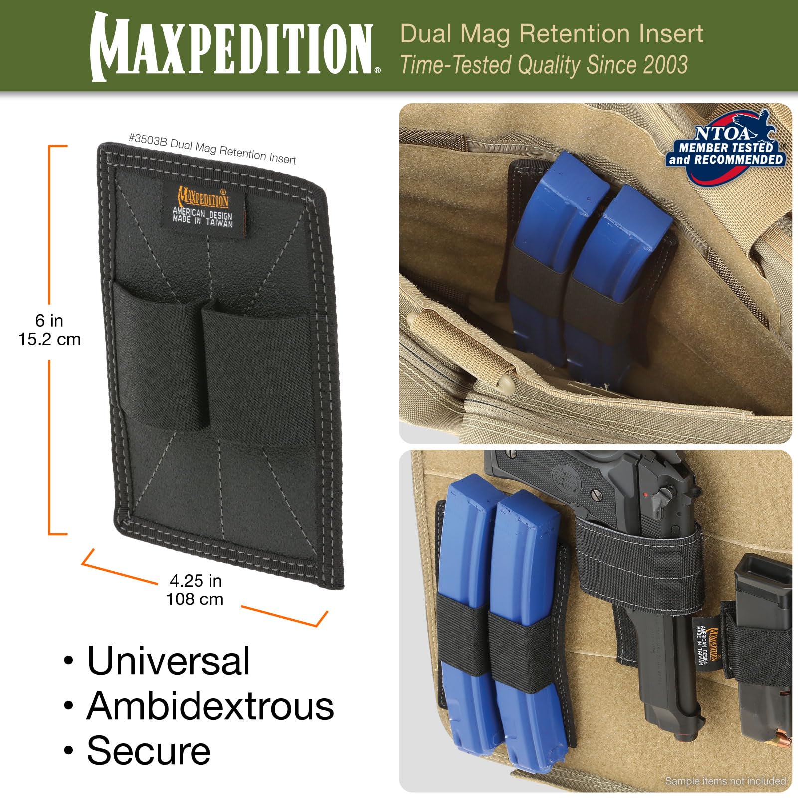 Maxpedition dual mag retention insert black CCW compatibility in packs