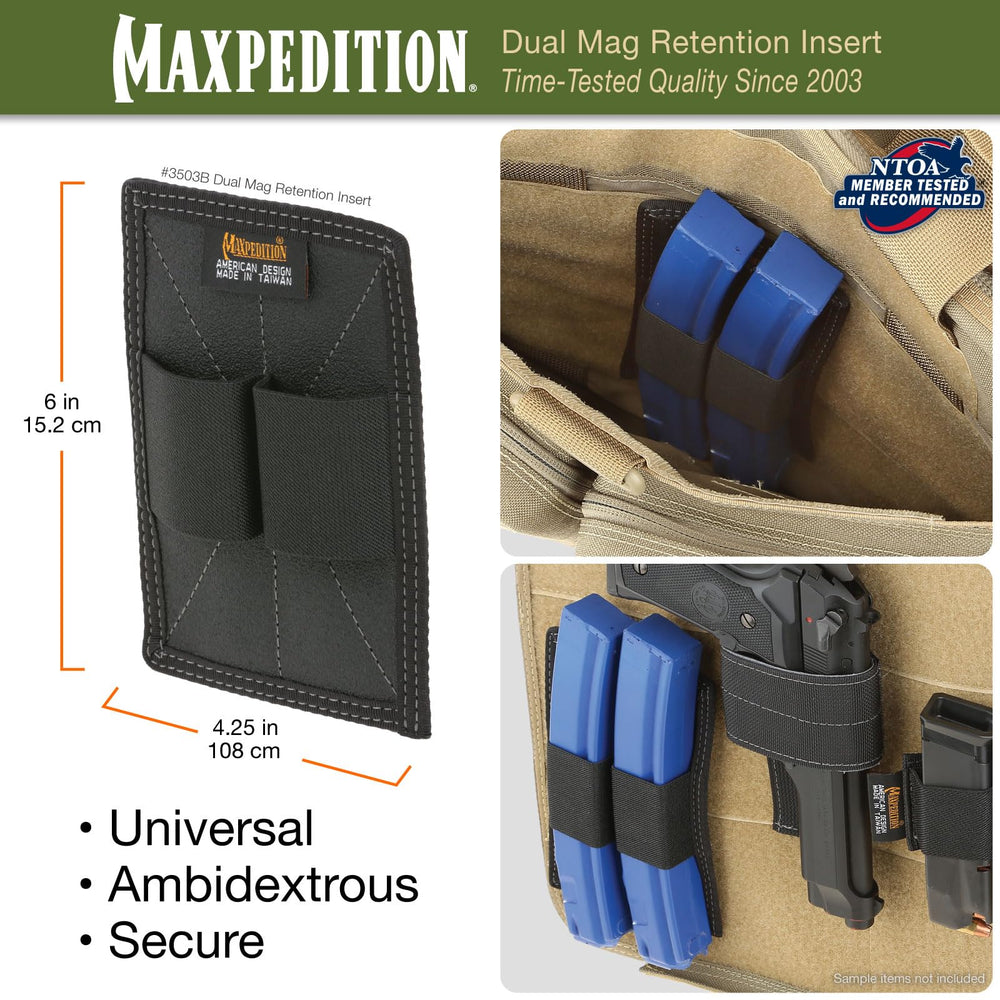 Maxpedition dual mag retention insert black CCW compatibility in packs