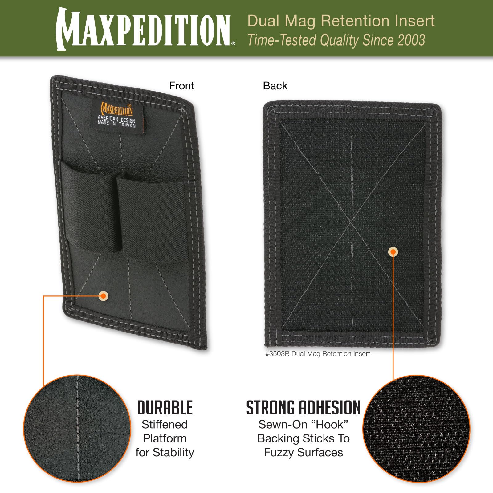Maxpedition dual mag retention insert black rugged nylon material close-up