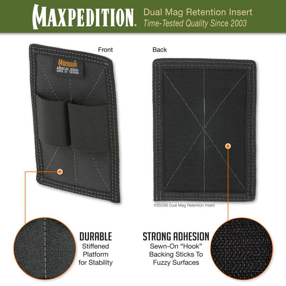 Maxpedition dual mag retention insert black rugged nylon material close-up
