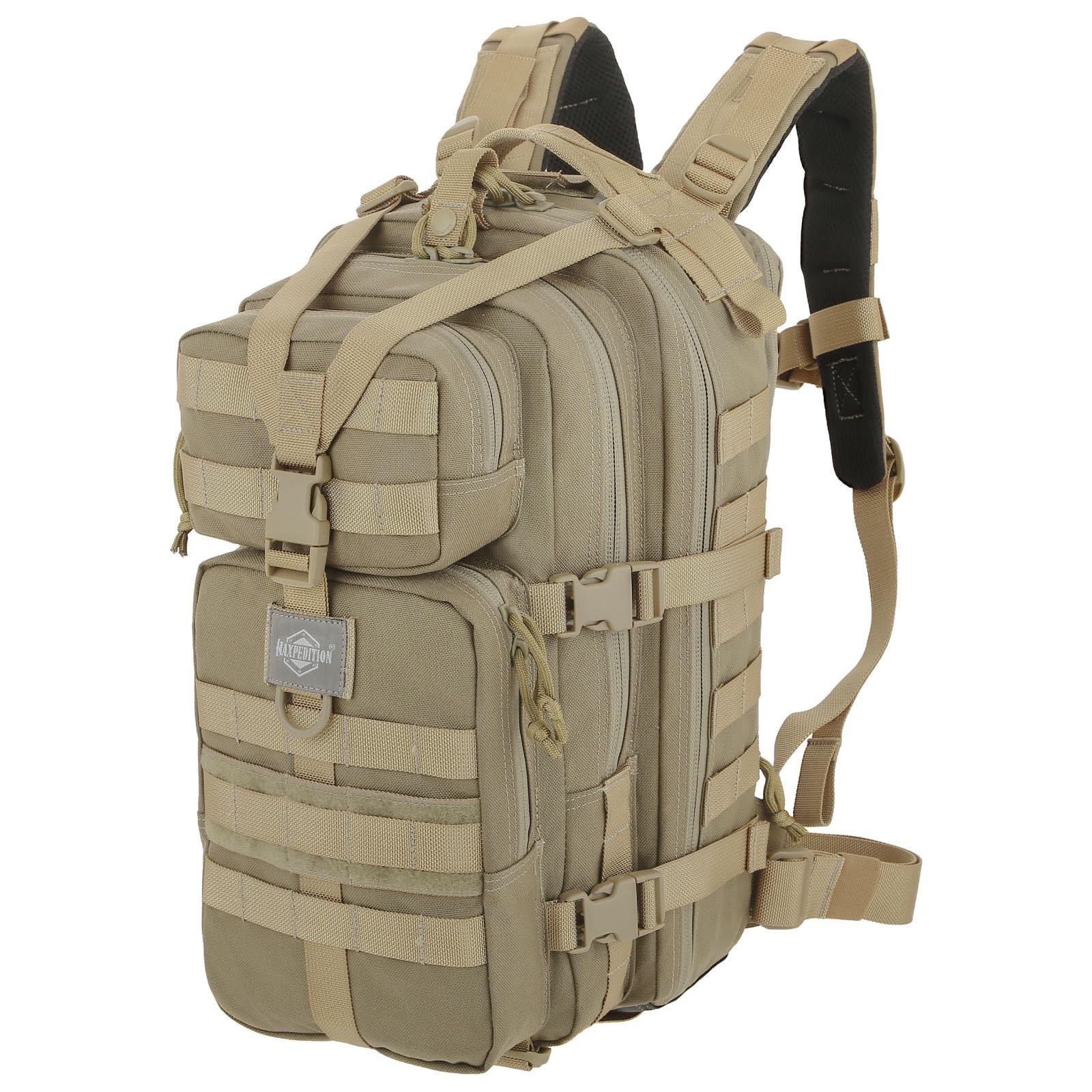 Maxpedition Falcon-II backpack front view showing compact 23L capacity for everyday carry.