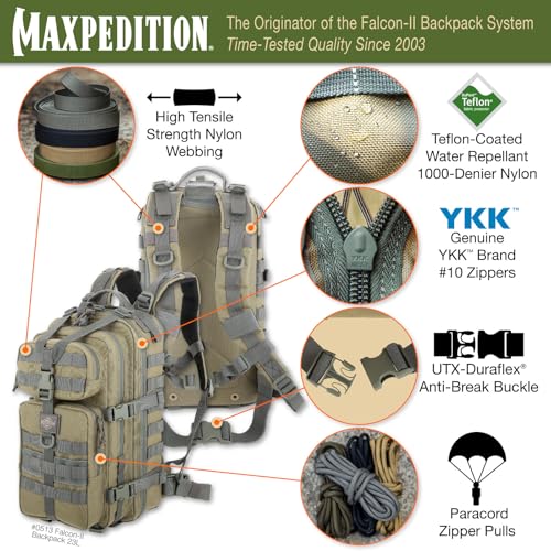 Maxpedition Falcon-II side pockets for organized storage during rugged use