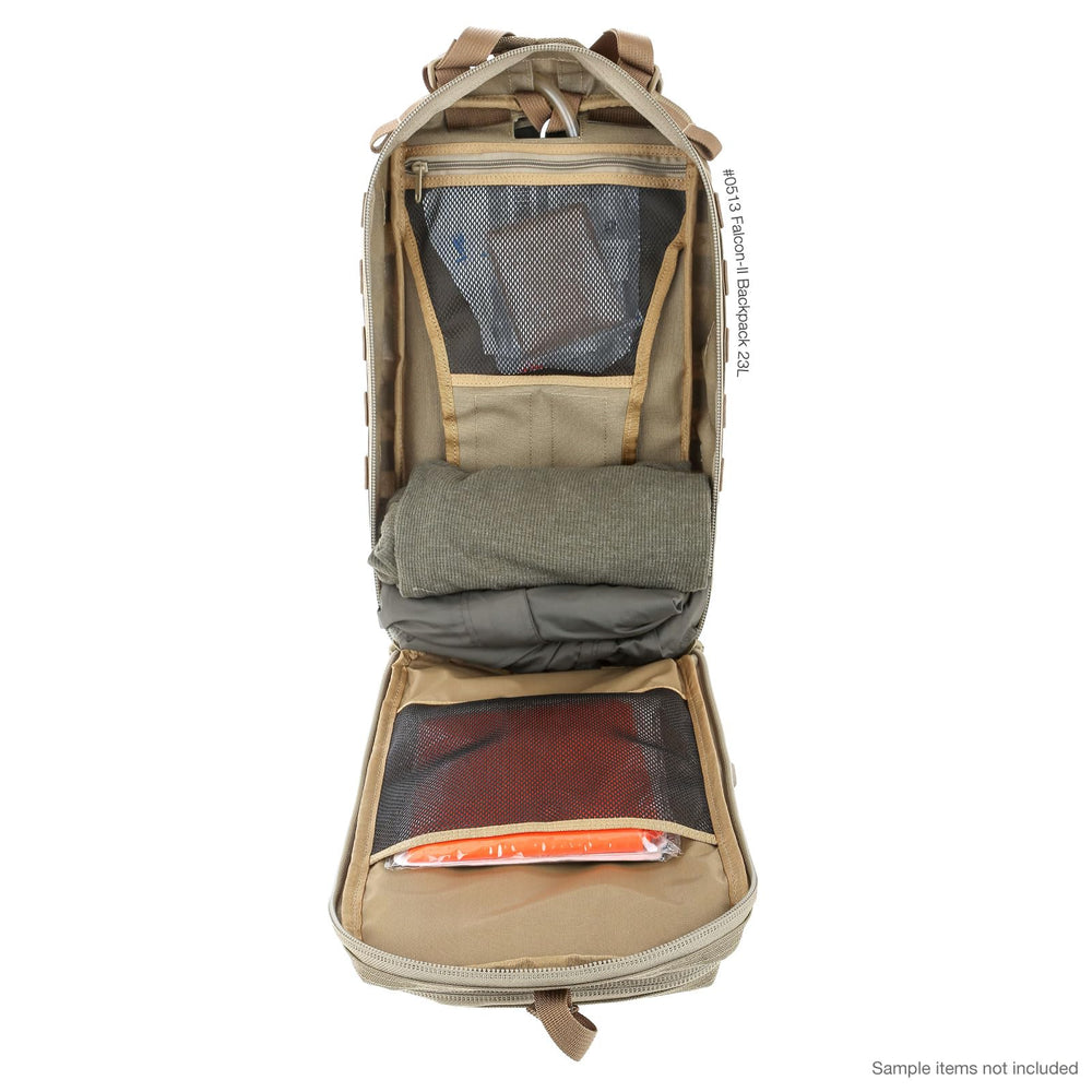 Maxpedition Falcon-II compact 23L capacity fits essential EDC gear.