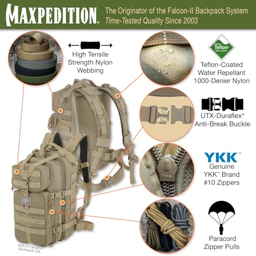 Maxpedition Falcon-II exterior MOLLE webbing for versatile attachment options.