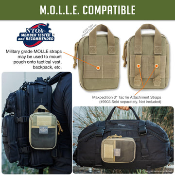TacTie straps allow secure attachment to packs or belts.