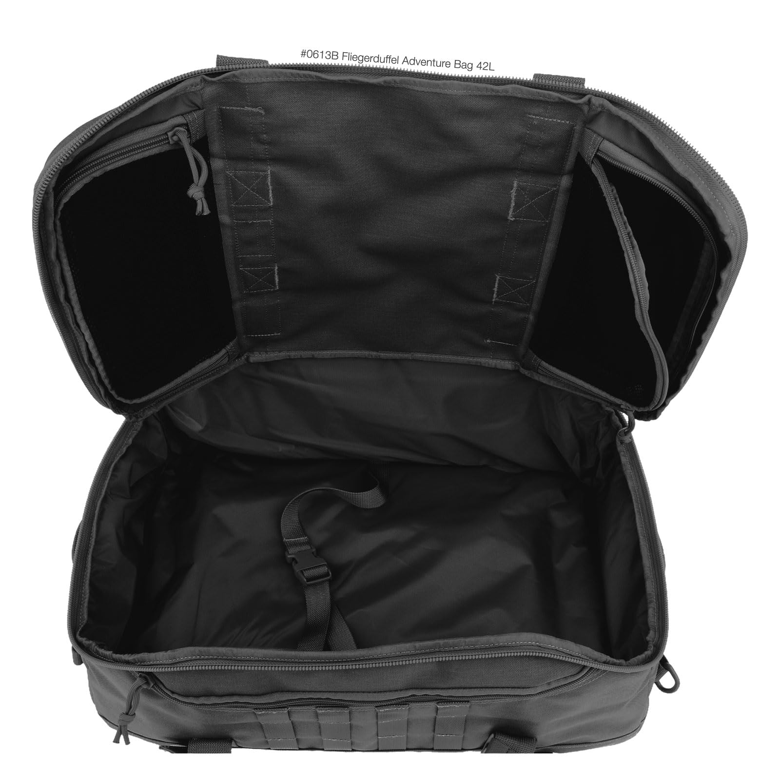 Maxpedition Fliegerduffel Black compact travel silhouette for efficient packing.