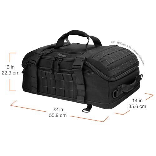 Maxpedition Fliegerduffel Black fully opened reveals modular exterior layout.