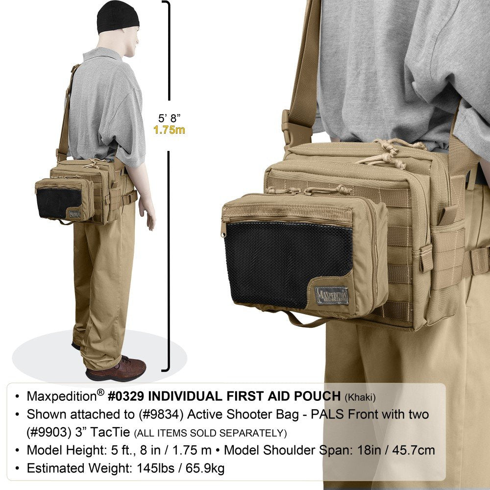 Maxpedition Individual First Aid Pouch Khaki external pocket adds quick-access storage