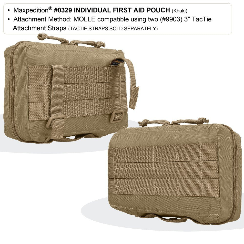 Maxpedition Individual First Aid Pouch Khaki internal mesh organizers help separate supplies