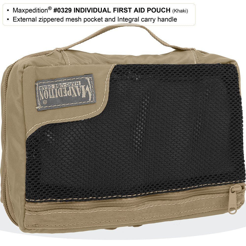 Maxpedition Individual First Aid Pouch Khaki MOLLE attachment area enables modular setup