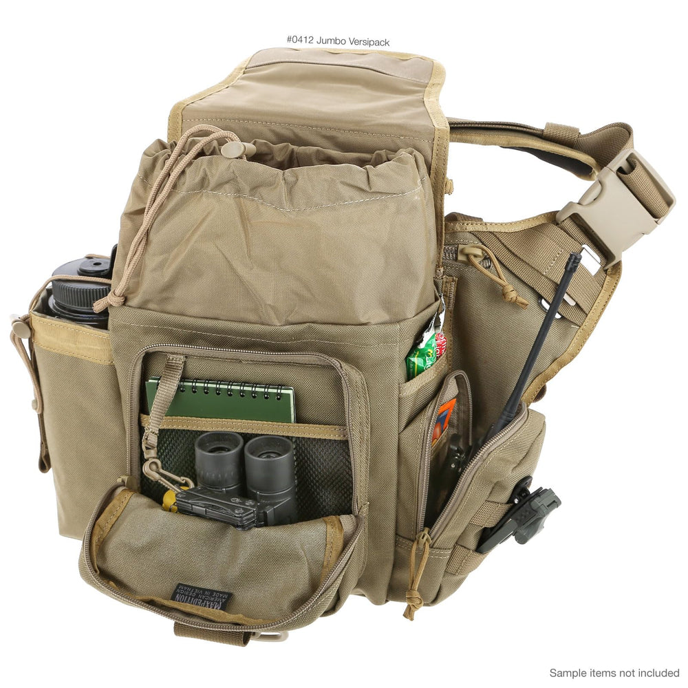 Maxpedition Jumbo Versipack rear CCW compartment with hook-and-loop lining.