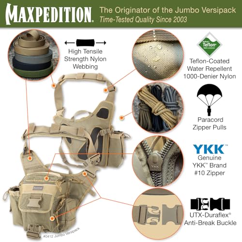 Maxpedition Jumbo Versipack ergonomic strap for all-day comfort.