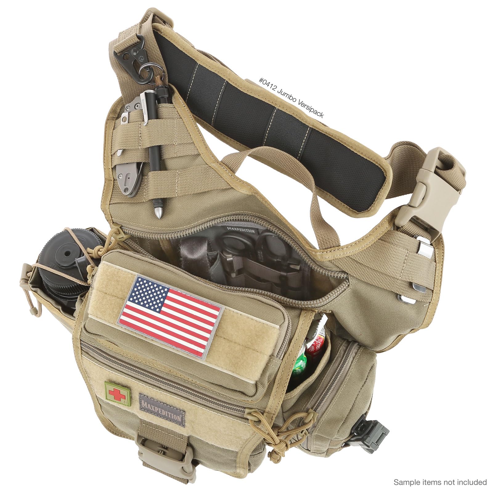 Maxpedition Jumbo Versipack MOLLE attachment points expand organization options.