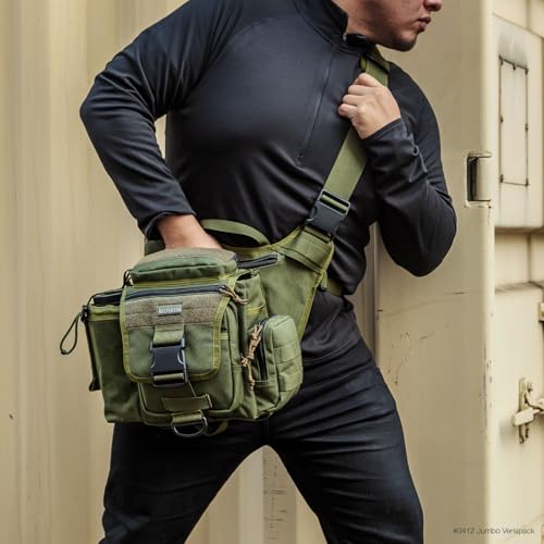 Maxpedition Jumbo Versipack side pocket holds a 32 oz bottle for easy hydration.