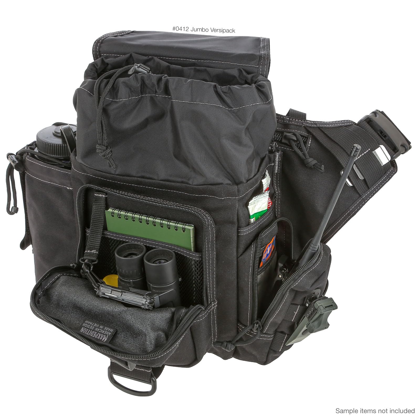 Maxpedition Jumbo Versipack teflon-coated fabric for water and grime resistance.