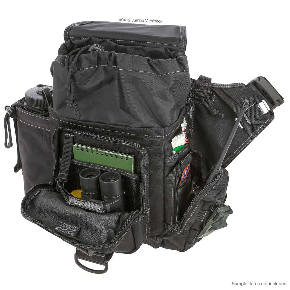 Maxpedition Jumbo Versipack teflon-coated fabric for water and grime resistance.
