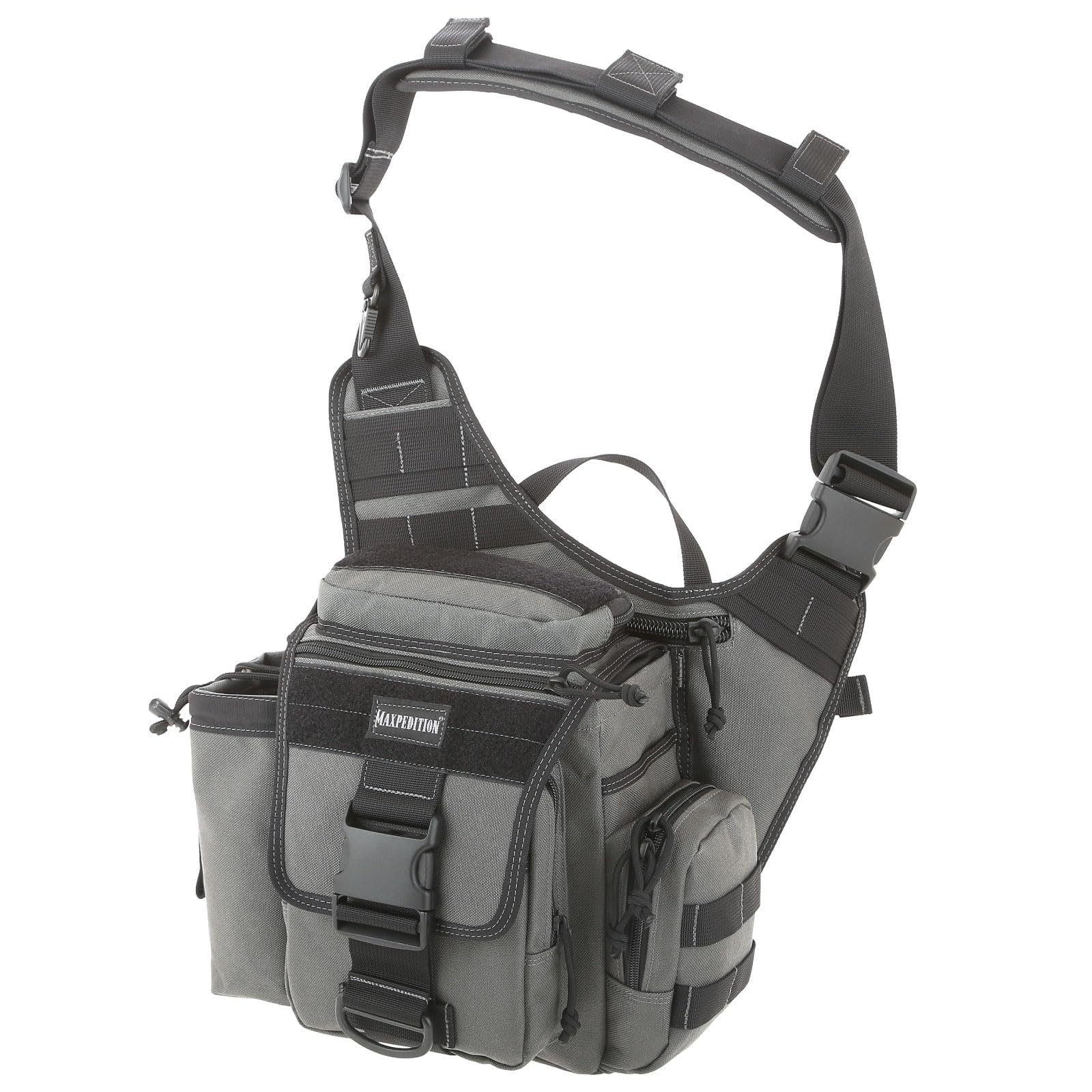Maxpedition Jumbo Versipack front view in Wolf Gray for durable daily carry.