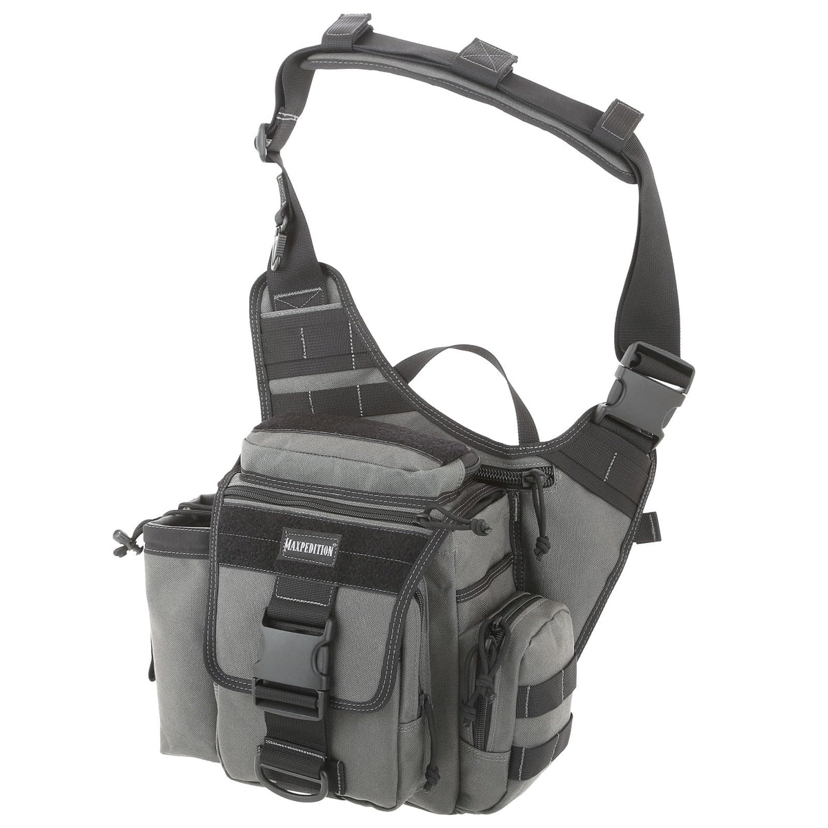 Maxpedition Jumbo Versipack front view in Wolf Gray for durable daily carry.