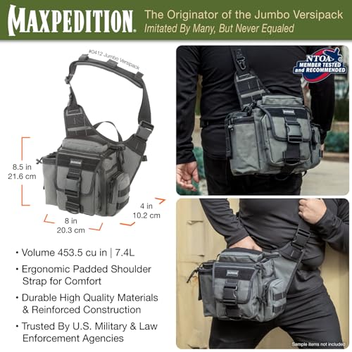 Maxpedition Jumbo Versipack side view with adjustable 2-inch strap.