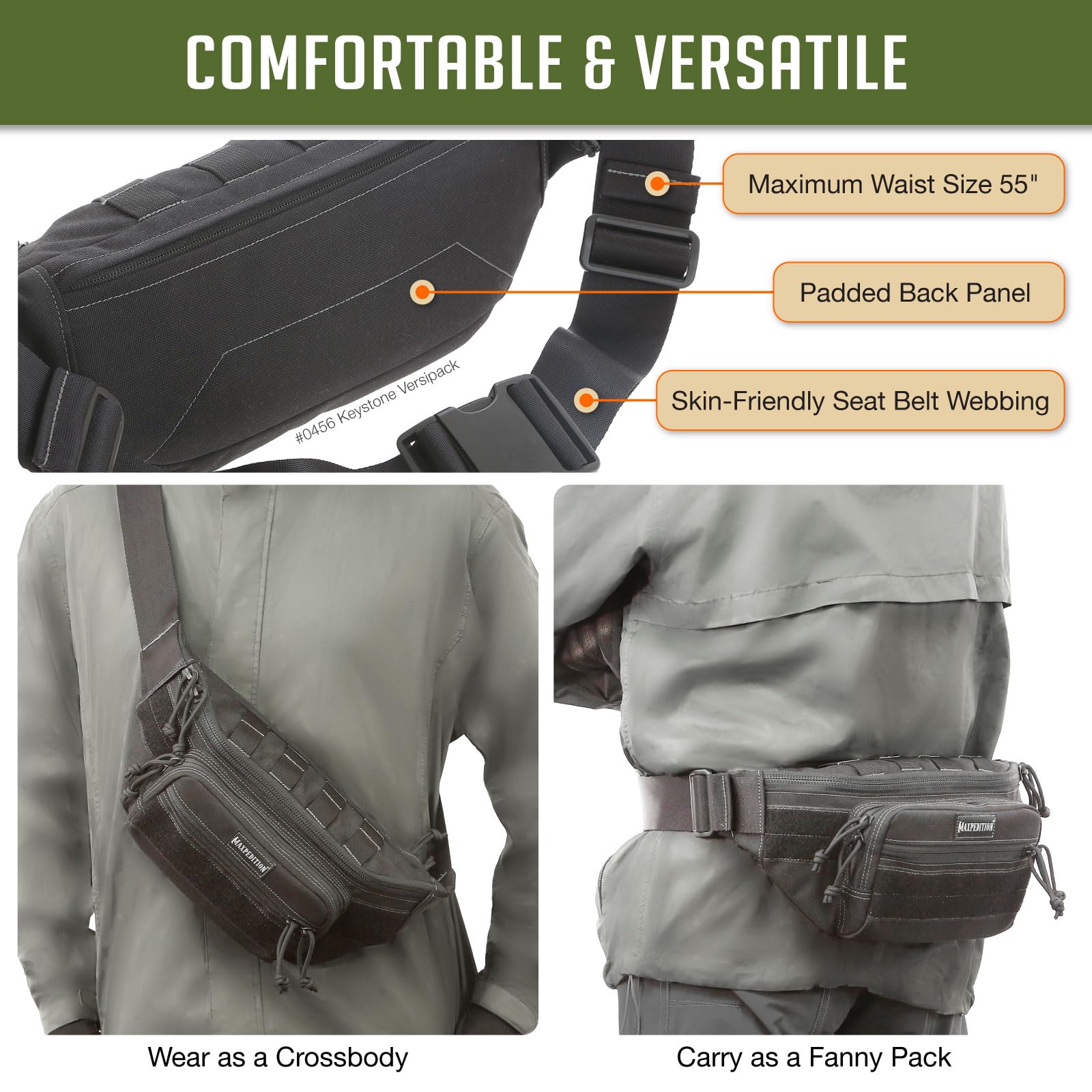 Maxpedition Keystone Versipack quick-close closures with Duraflex buckles and YKK zippers ensure reliable action.