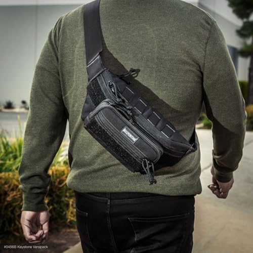 Maxpedition Keystone Versipack side view emphasizes ergonomic fit for crossbody or waist carry.
