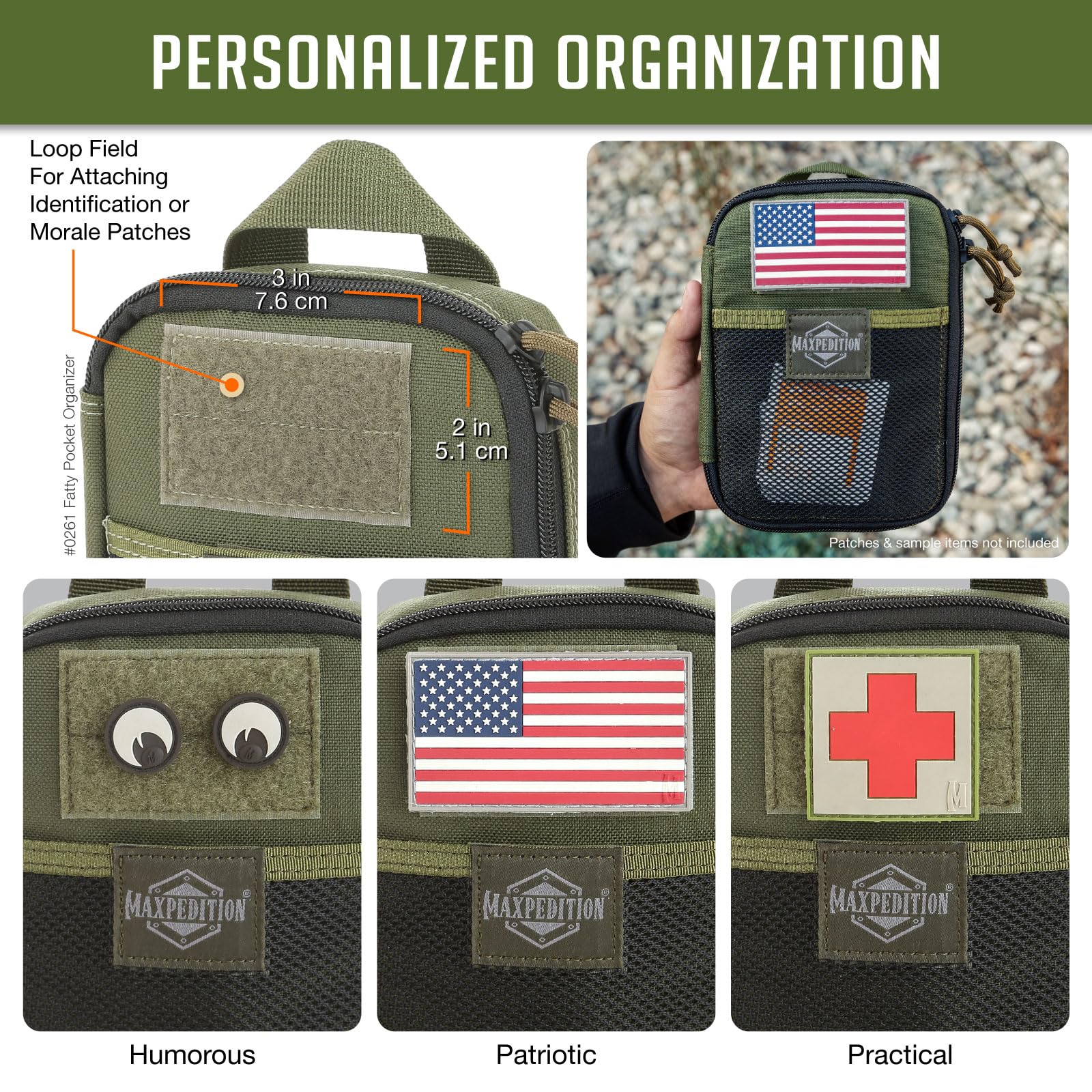 Maxpedition Medium Fatty OD Green back exterior with carry handle.