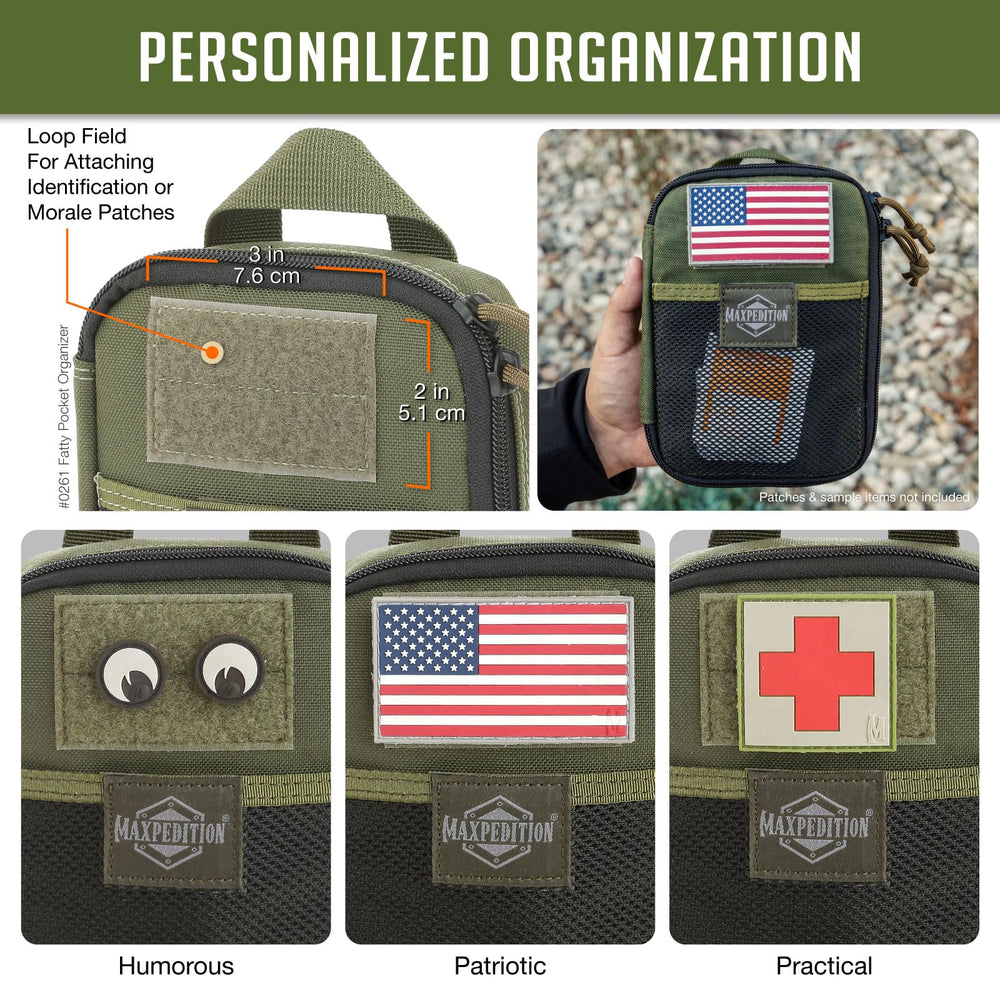 Maxpedition Medium Fatty OD Green back exterior with carry handle.