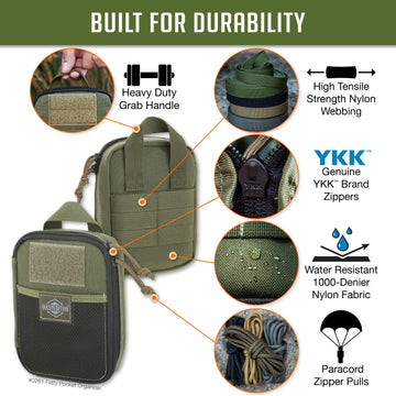 Maxpedition Medium Fatty OD Green inside left elastic divisions for compact storage.