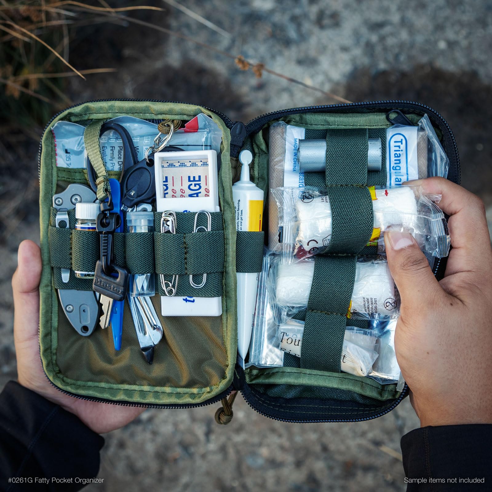 Maxpedition Medium Fatty OD Green TacTie-compatible attachment options.