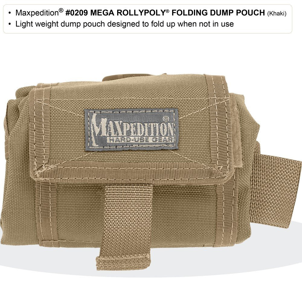 Maxpedition Mega Rollypoly open pouch shows 8x11 inches of gear capacity for field use