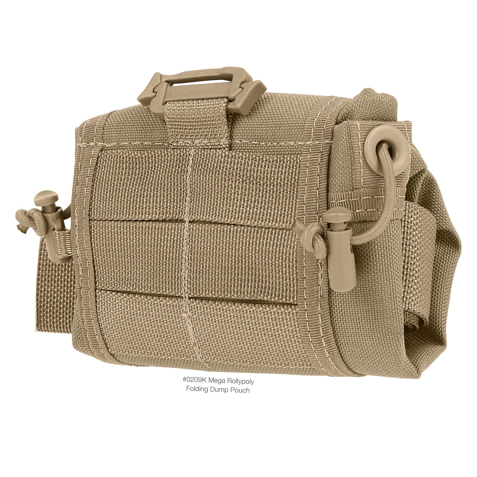 Maxpedition Mega Rollypoly high-strength zippers and Duraflex buckles for quiet closures.