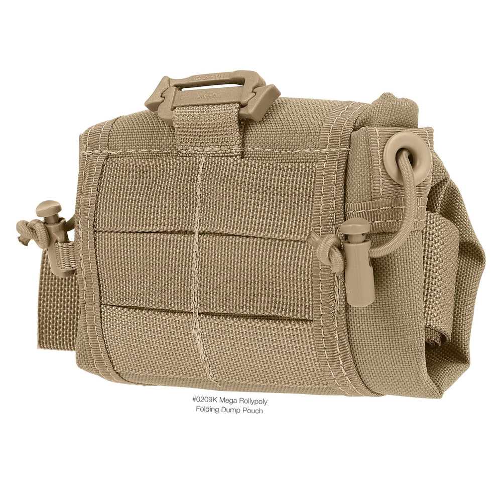 Maxpedition Mega Rollypoly high-strength zippers and Duraflex buckles for quiet closures.