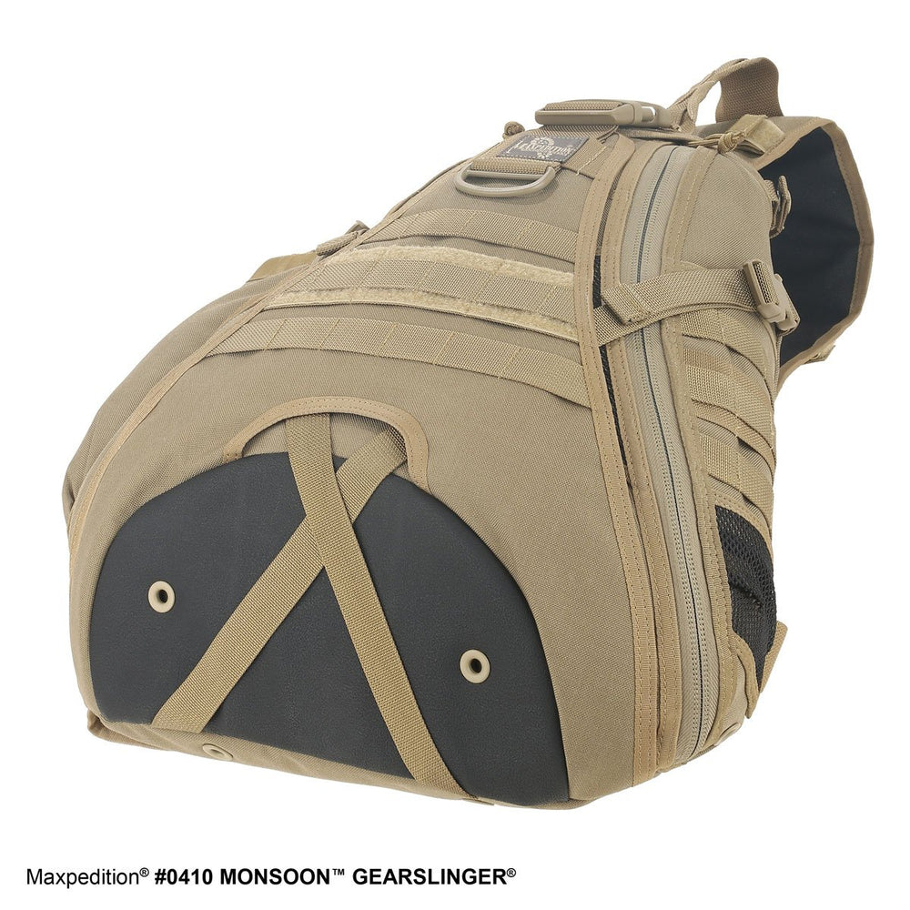 Maxpedition Monsoon Gearslinger rear hydration pocket ready for a 3L reservoir