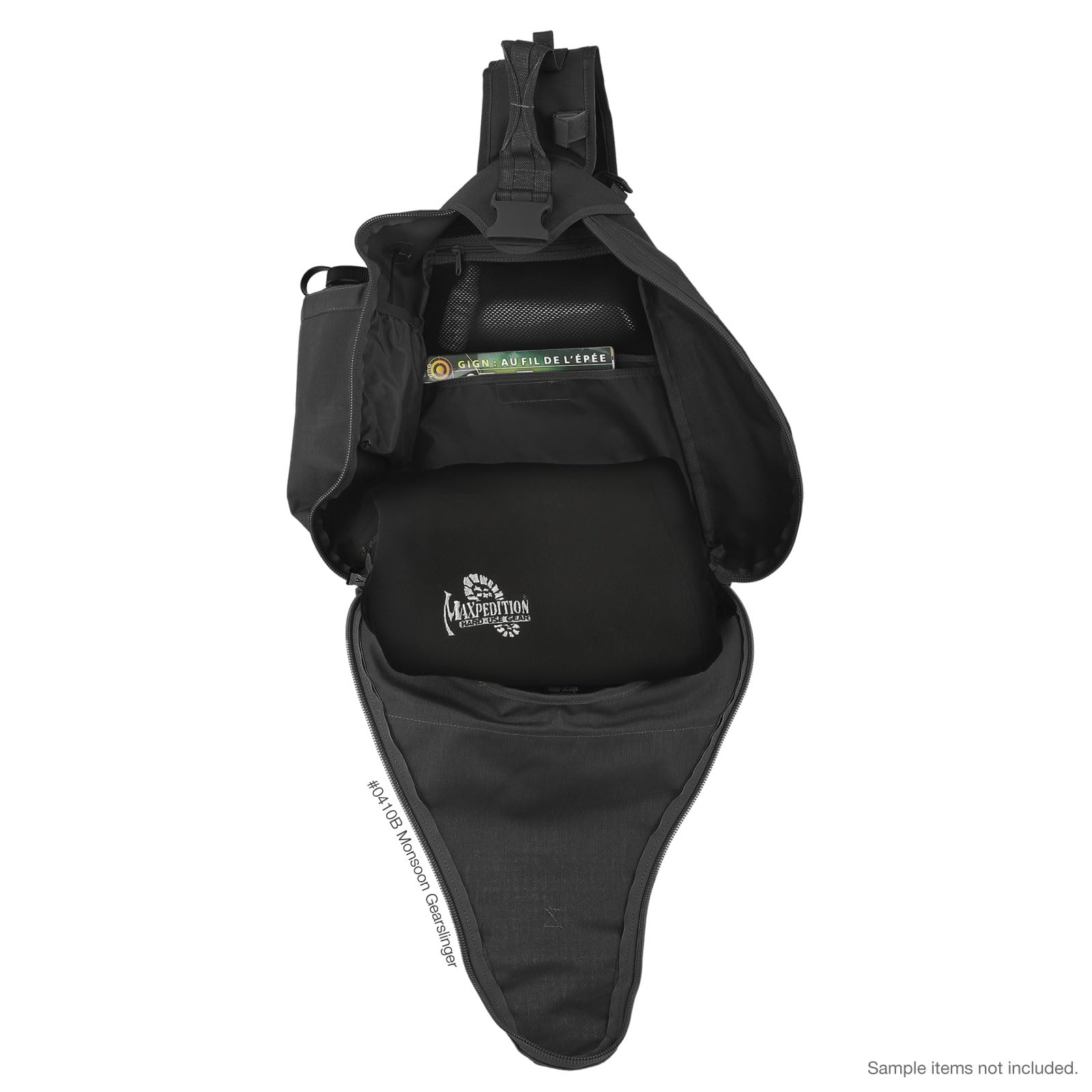 Maxpedition Monsoon Gearslinger side water bottle pocket for hydration on the go