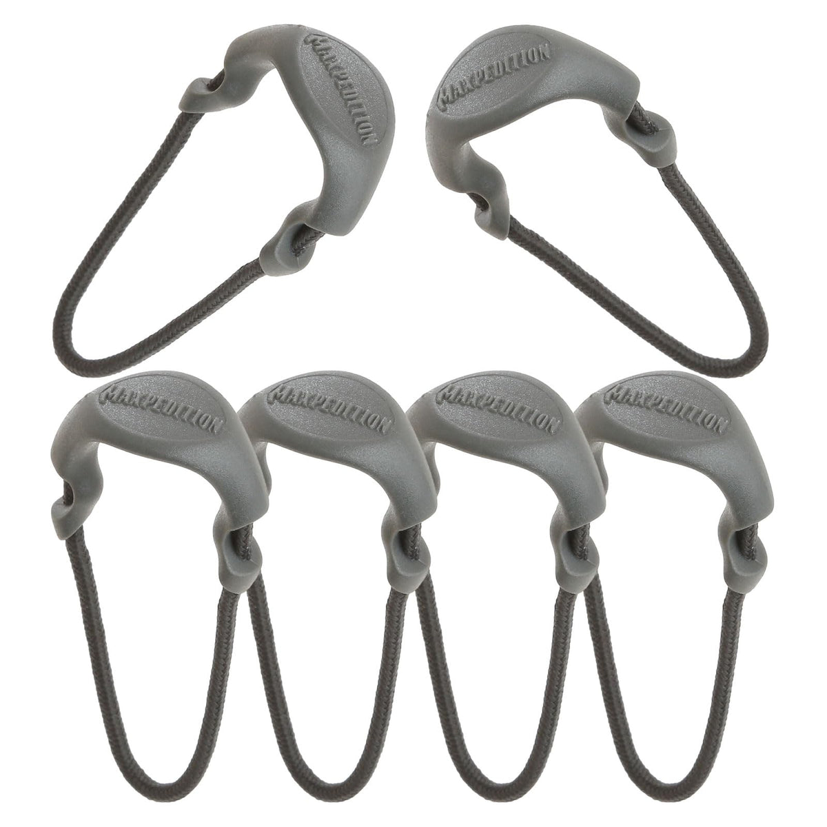 Large gray MAXPEDITION Positive Grip zipper pulls attached to a zipper slider