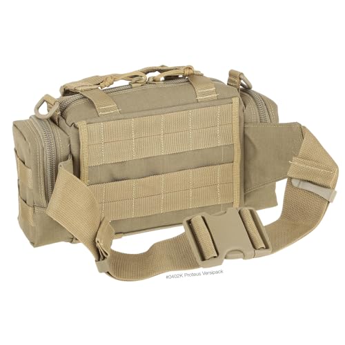 Maxpedition Proteus Versipack Khaki worn as a fanny pack for easy everyday carry.