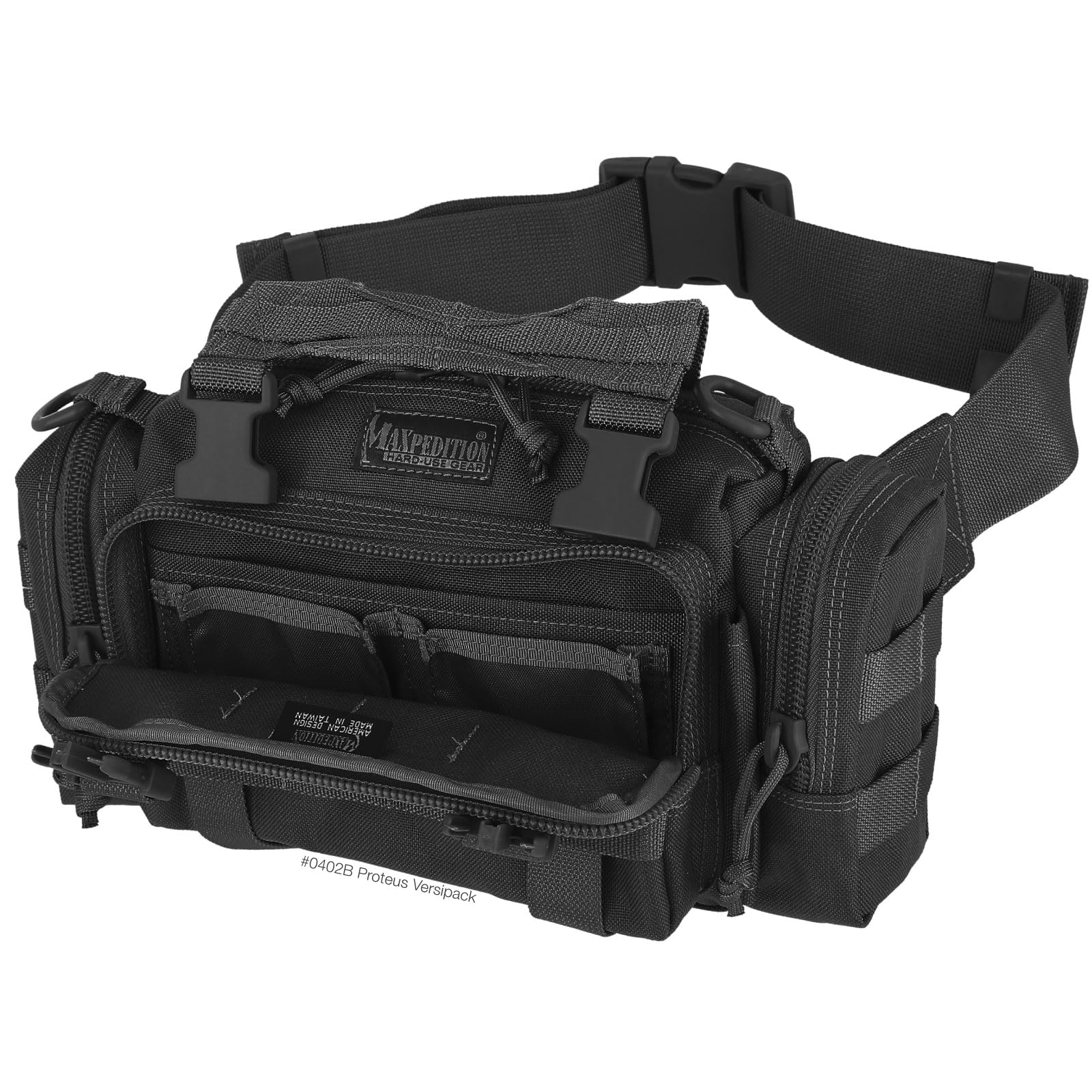 Maxpedition Proteus Versipack waist belt extends to 49 inches for a secure fit