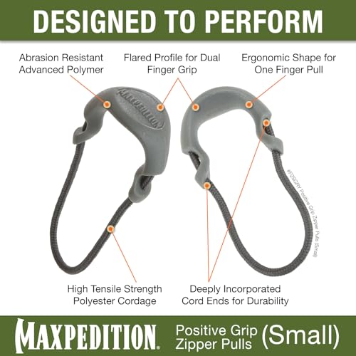 Small gray zipper pull attached to a zipper slider (5-10 mm)