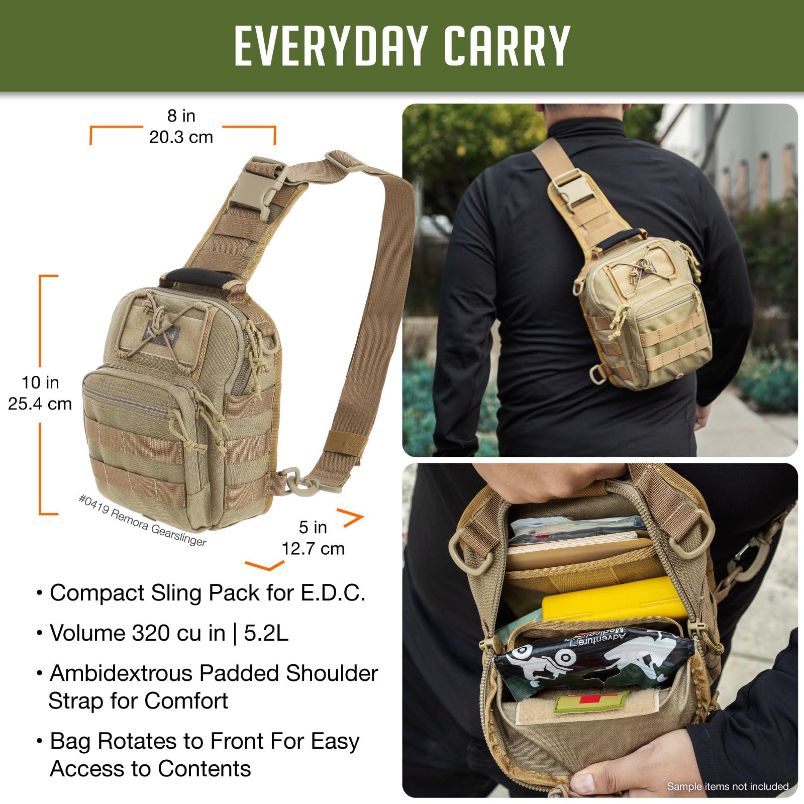 Maxpedition Remora Gearslinger front pocket detail for quick access.