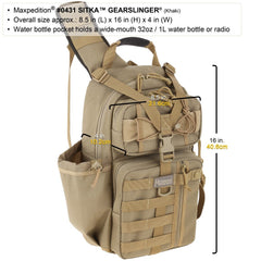 Maxpedition Sitka Gearslinger worn in front for easy reach while seated.