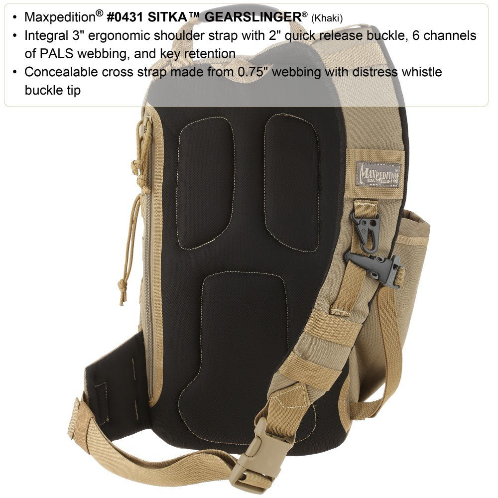 Maxpedition Sitka Gearslinger compatible with 100 oz hydration reservoir for longer outings.
