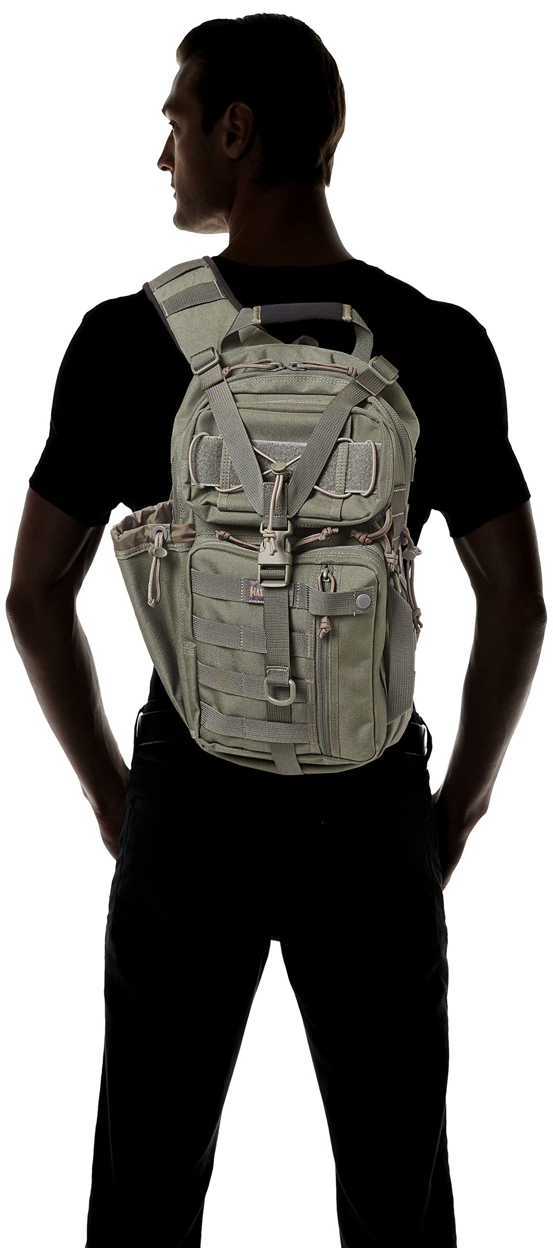 Maxpedition Sitka Gearslinger side pocket highlights hydration compatibility for on the go.