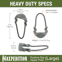 TPU plastic and polyester cord construction of MAXPEDITION pulls
