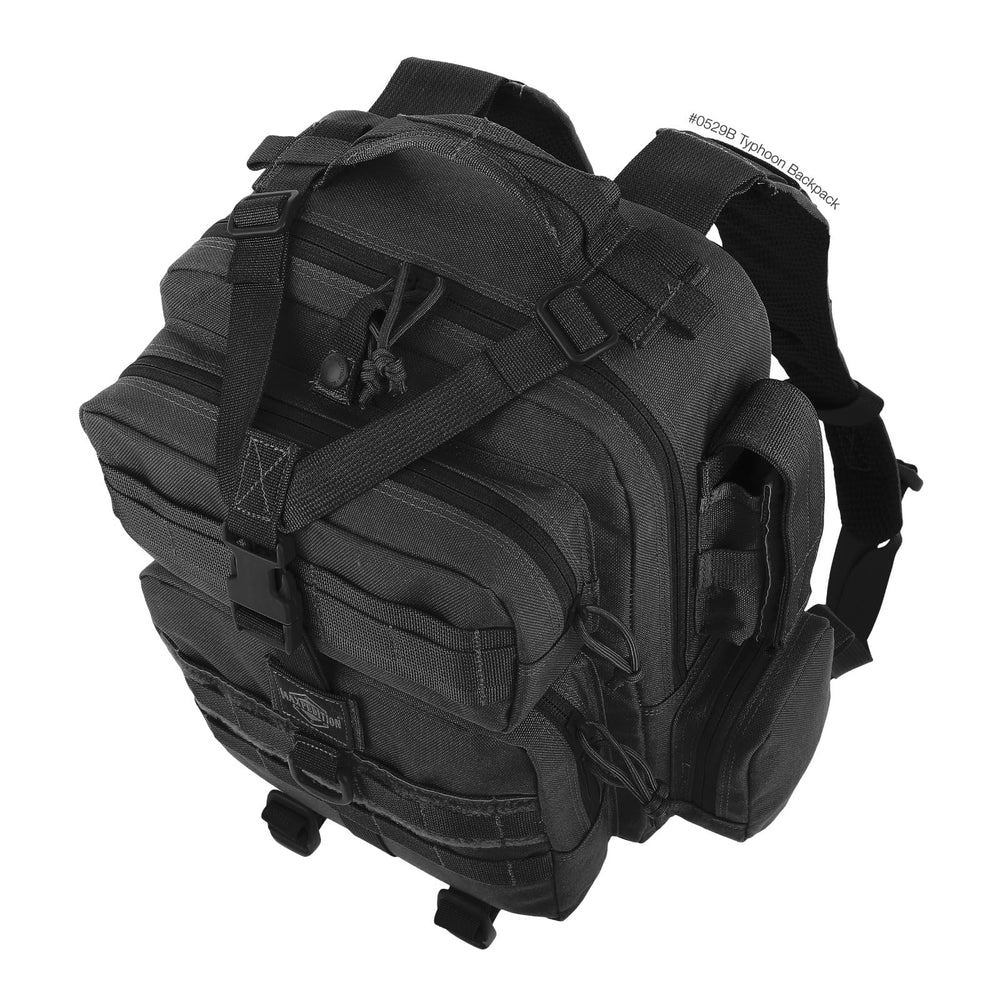 Maxpedition Typhoon front lower pocket includes divider and organizer pockets.