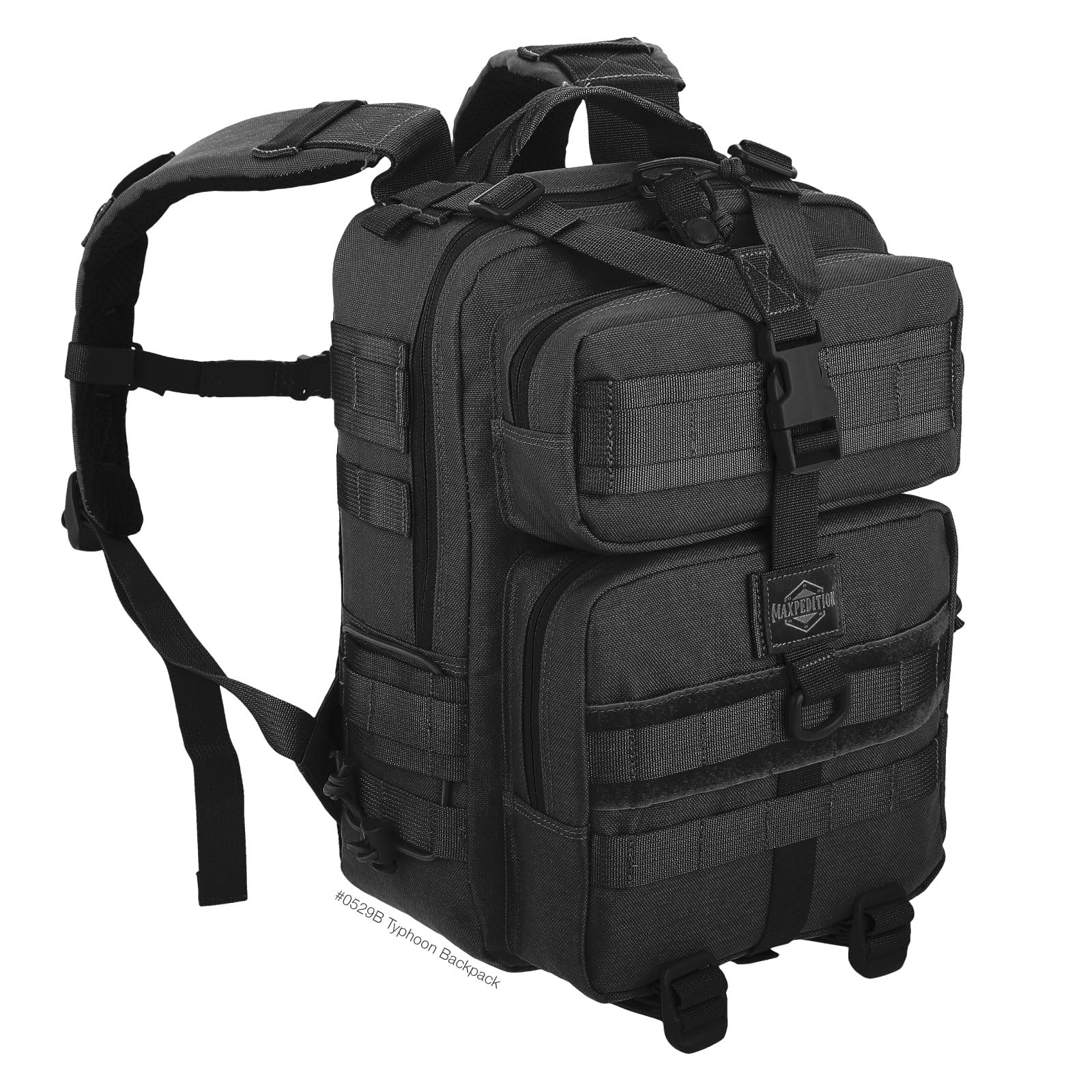 Maxpedition Typhoon modular webbing for attachments and customization.
