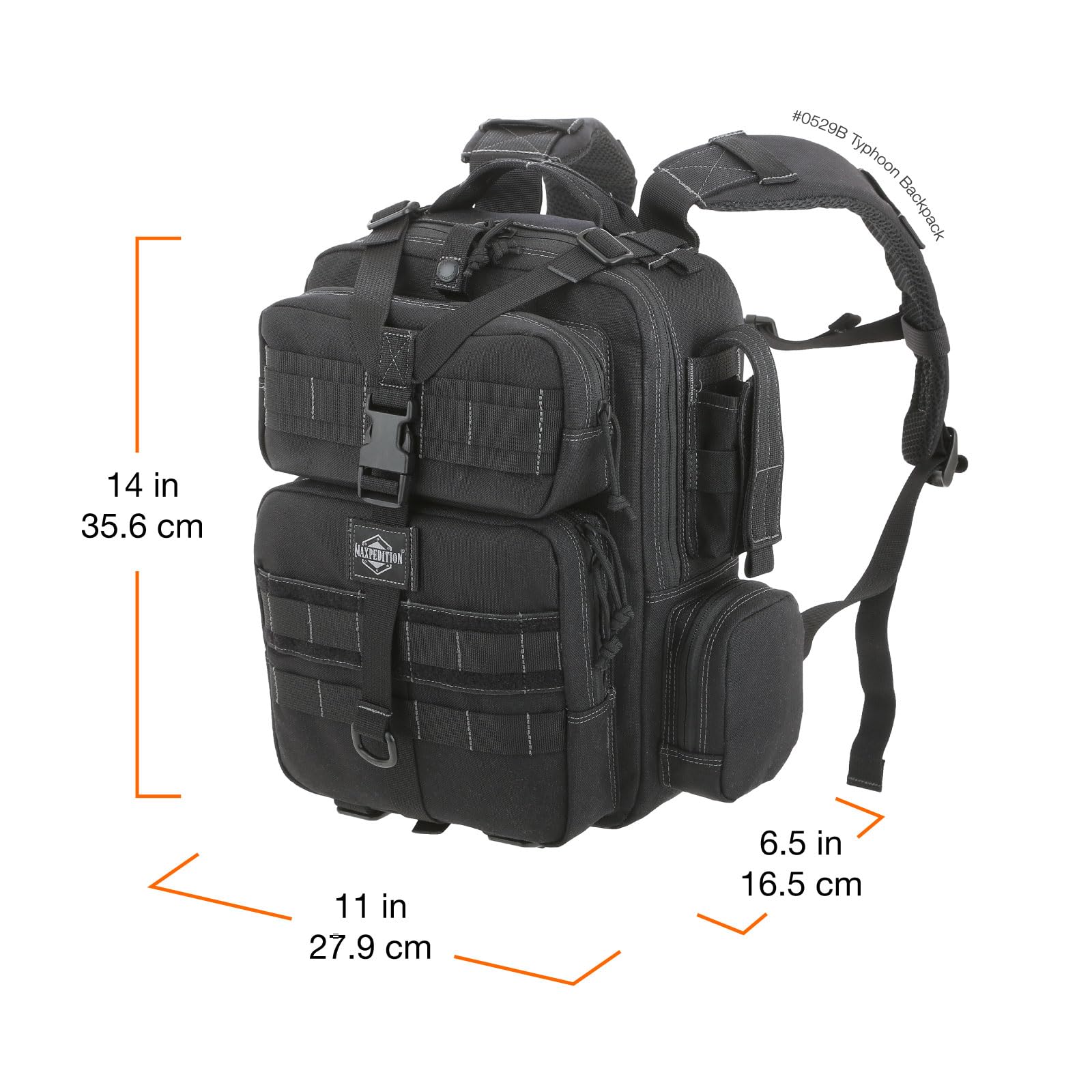 Maxpedition Typhoon side sheath provides easy-access tool storage.