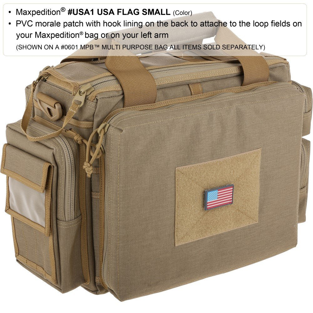 Maxpedition USA flag patch small close-up showing durable PVC and 3D design