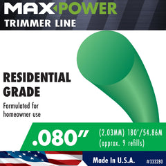 Maxpower 333280 trimmer line with 180 ft length for easy refills.