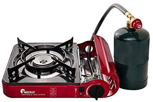 Maxsun MS-3800LPG propane adapter hose attached for propane cylinder use.